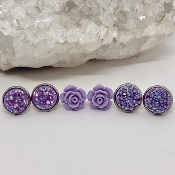 Gorgeous Handmade Purple Druzy+Succulent Earrings - Picture 2 of 8